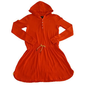 Polo Ralph Lauren Women L Sweat Dress Orange Long Sleeve Drawstring Waist Hoodie